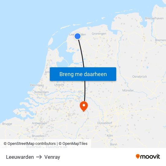 Leeuwarden to Venray map