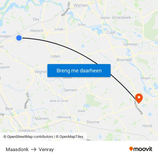 Maasdonk to Venray map