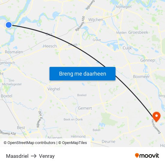 Maasdriel to Venray map