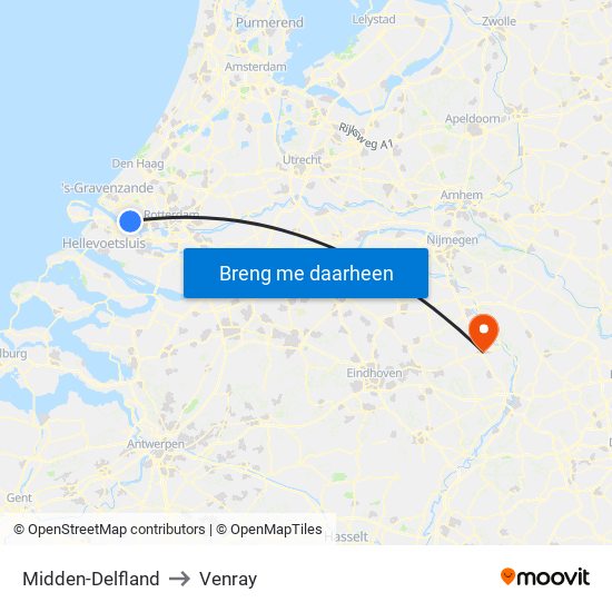 Midden-Delfland to Venray map
