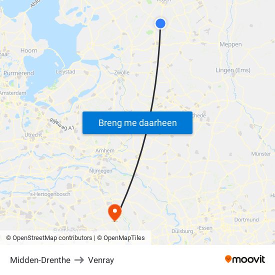 Midden-Drenthe to Venray map