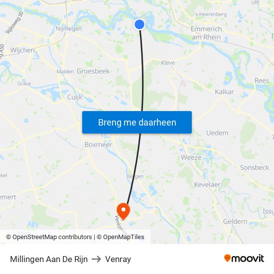 Millingen Aan De Rijn to Venray map