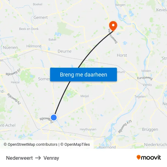 Nederweert to Venray map