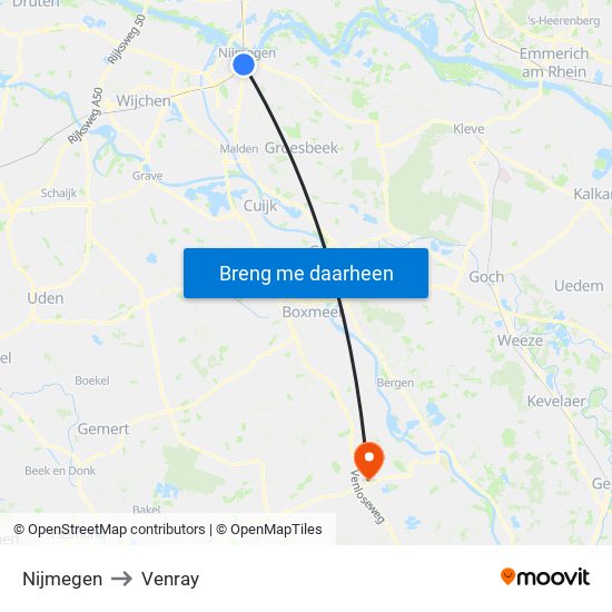 Nijmegen to Venray map