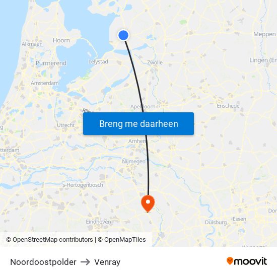 Noordoostpolder to Venray map