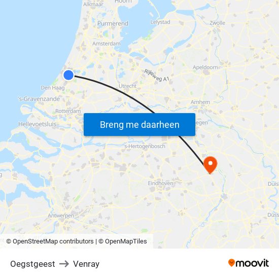 Oegstgeest to Venray map