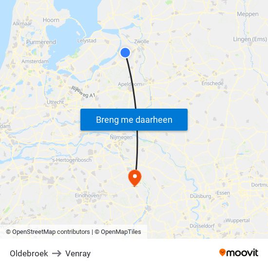 Oldebroek to Venray map