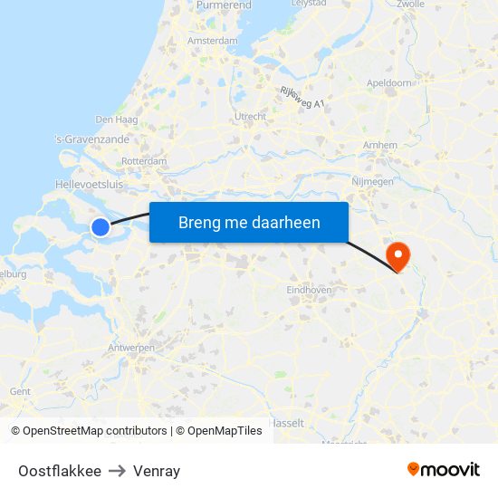 Oostflakkee to Venray map