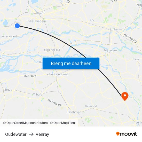 Oudewater to Venray map