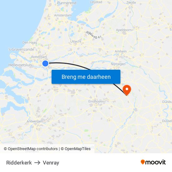 Ridderkerk to Venray map