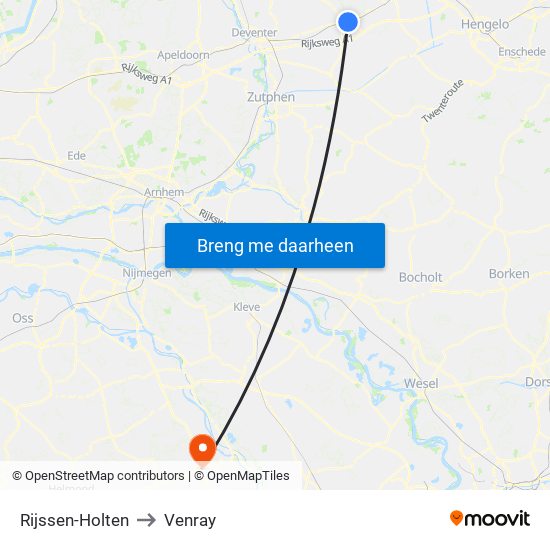Rijssen-Holten to Venray map