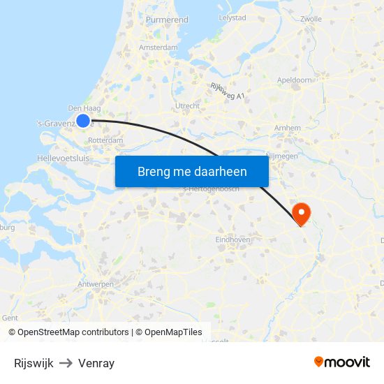 Rijswijk to Venray map