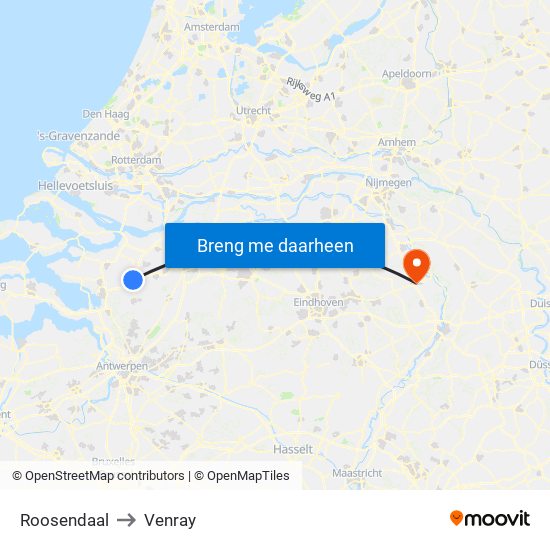 Roosendaal to Venray map