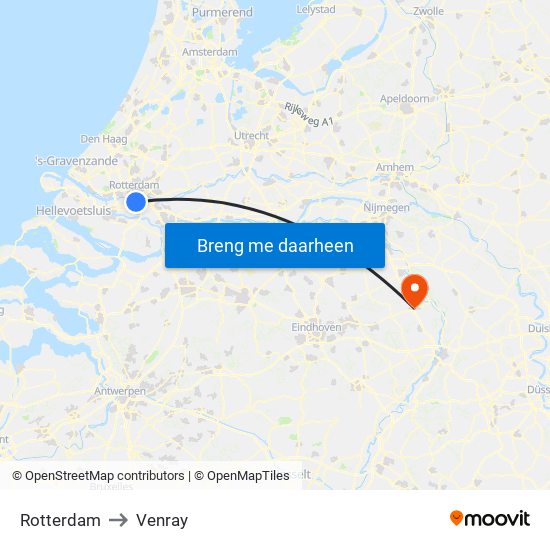 Rotterdam to Venray map