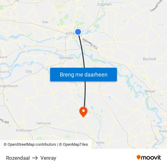 Rozendaal to Venray map