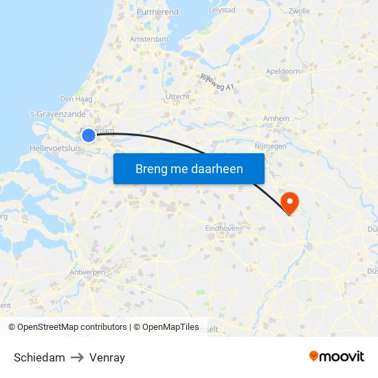 Schiedam to Venray map