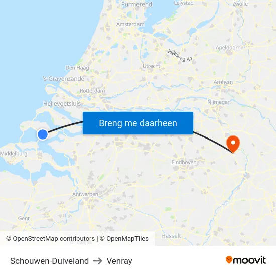 Schouwen-Duiveland to Venray map