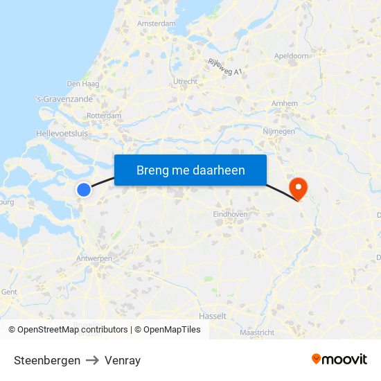 Steenbergen to Venray map