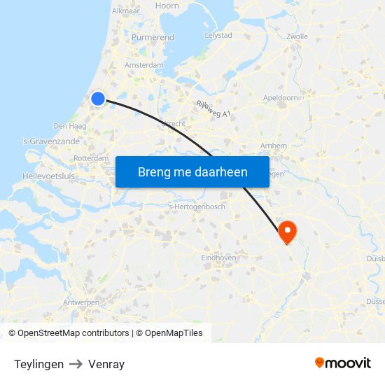 Teylingen to Venray map