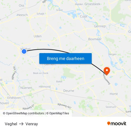 Veghel to Venray map