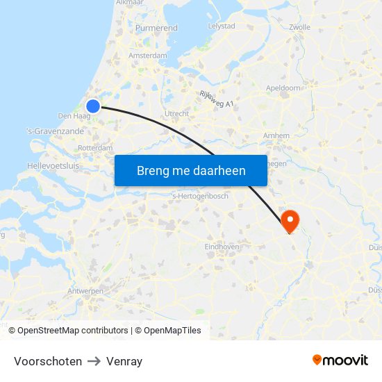 Voorschoten to Venray map