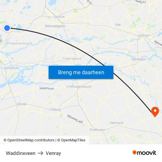 Waddinxveen to Venray map