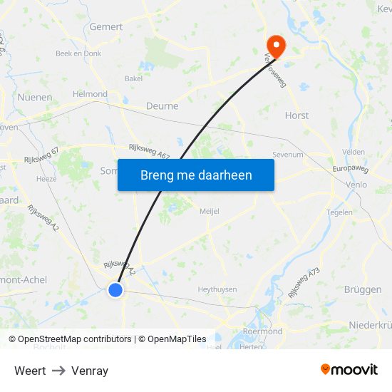 Weert to Venray map