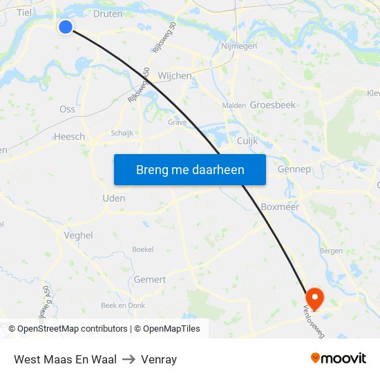 West Maas En Waal to Venray map