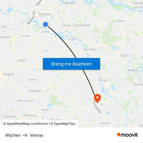 Wijchen to Venray map