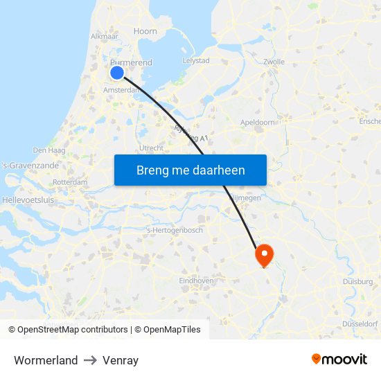 Wormerland to Venray map