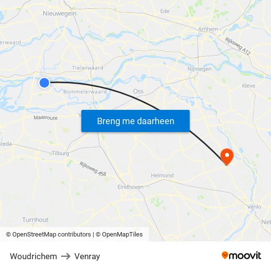 Woudrichem to Venray map