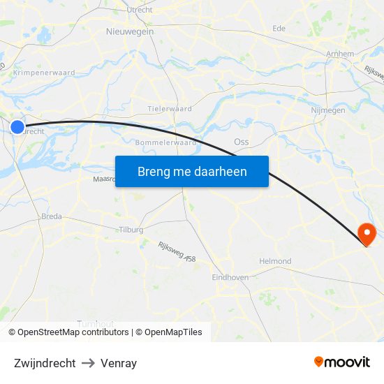 Zwijndrecht to Venray map