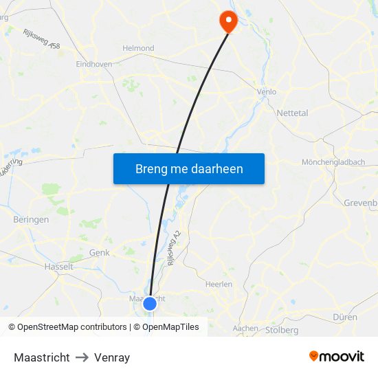 Maastricht to Venray map