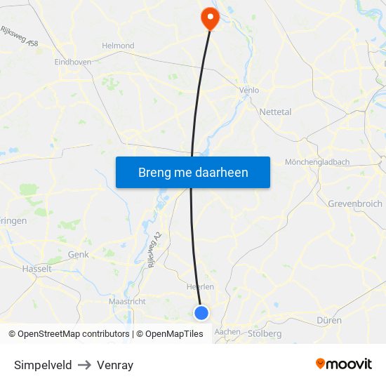 Simpelveld to Venray map