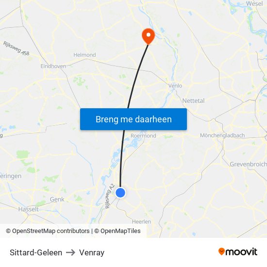 Sittard-Geleen to Venray map