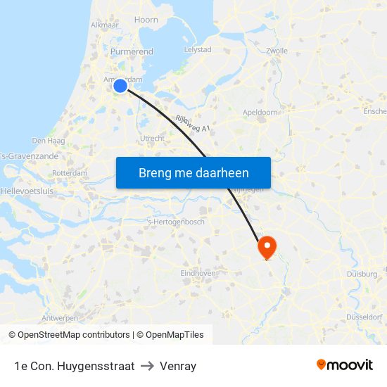1e Con. Huygensstraat to Venray map