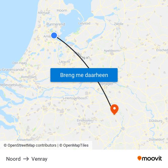 Noord to Venray map