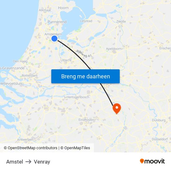 Amstel to Venray map