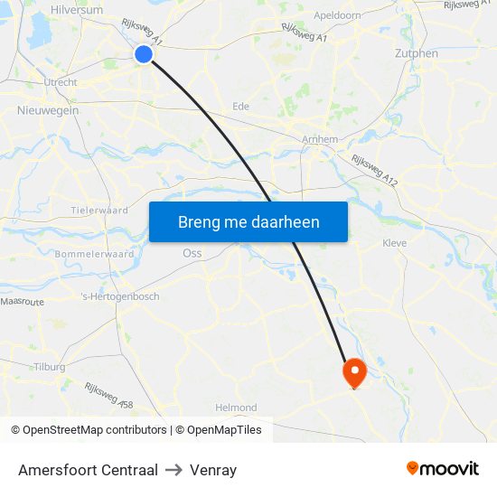 Amersfoort Centraal to Venray map