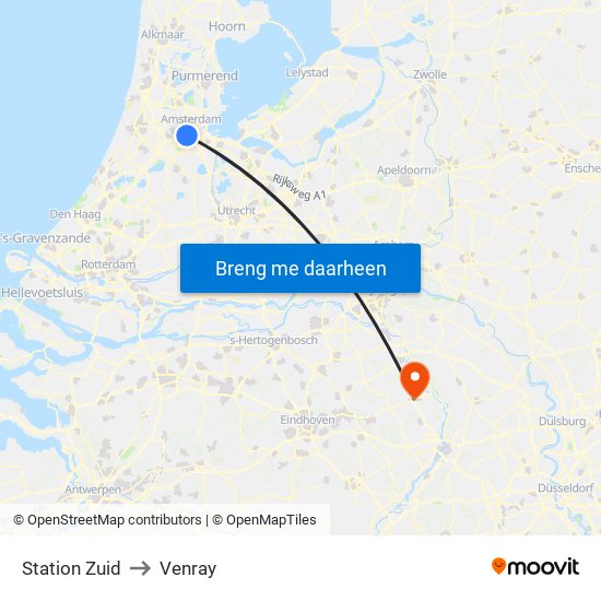Station Zuid to Venray map