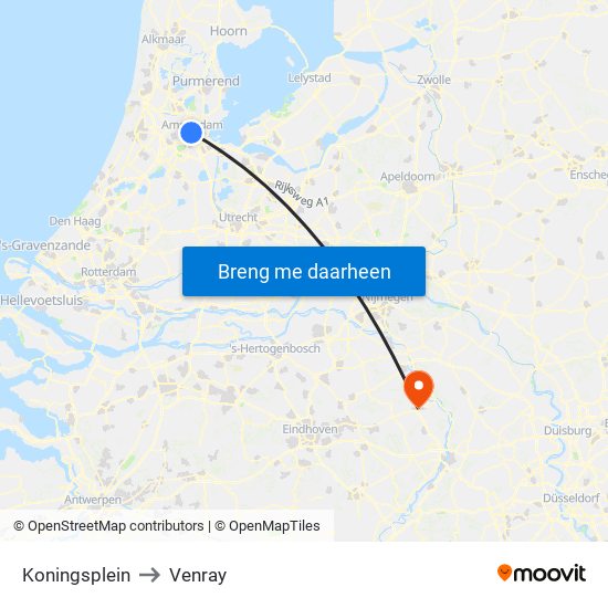 Koningsplein to Venray map