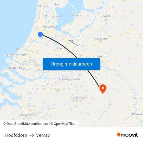 Hoofddorp to Venray map