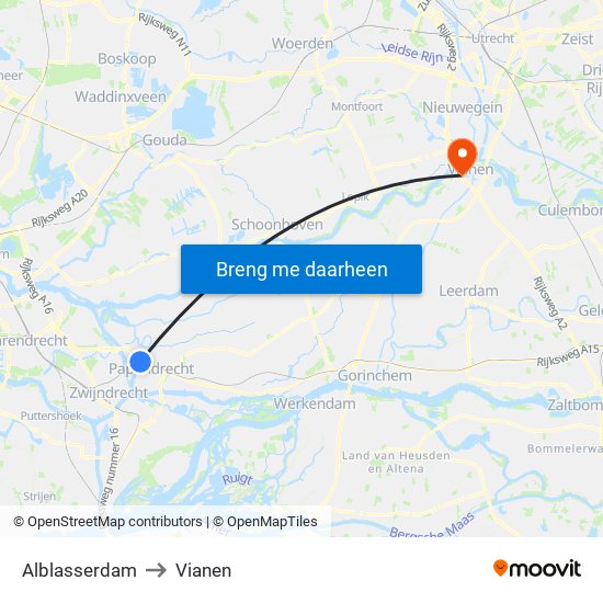 Alblasserdam to Vianen map