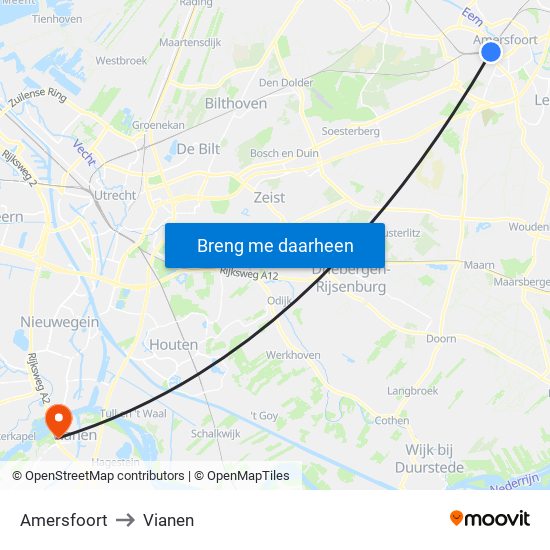 Amersfoort to Vianen map