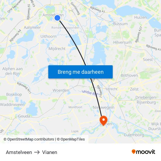 Amstelveen to Vianen map