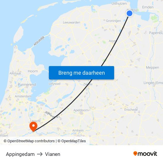 Appingedam to Vianen map