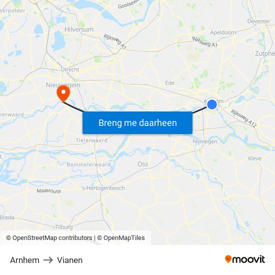 Arnhem to Vianen map