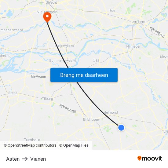 Asten to Vianen map