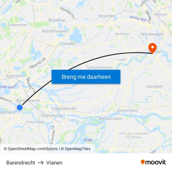 Barendrecht to Vianen map