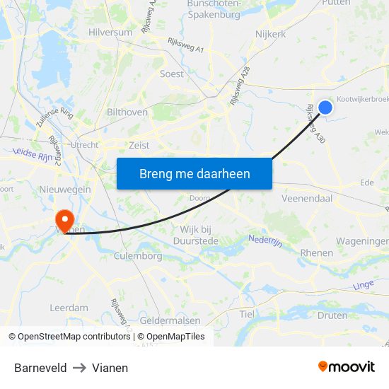 Barneveld to Vianen map